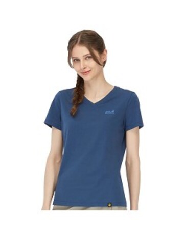 女 涼感棉V領短袖排汗衣 素T恤『深藍』產品圖