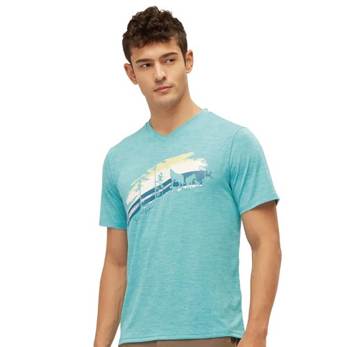 男 V領印花短袖排汗衣 狼家族概念T恤『翠藍』  |產品專區|飛狼特價商品