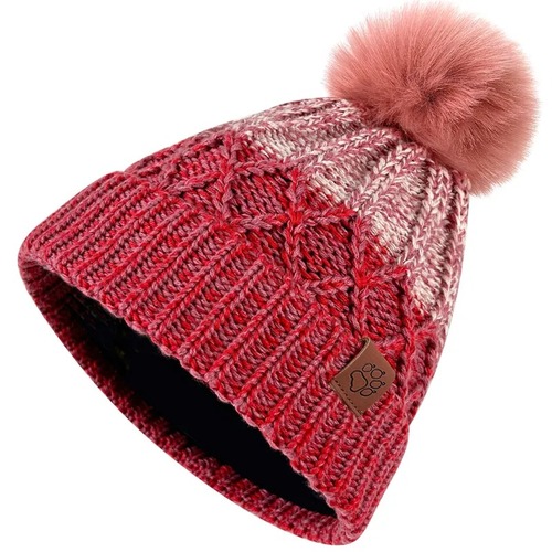 毛球漸層針織紋內刷毛保暖帽 毛帽『紅粉』  |產品專區|飛狼特價商品
