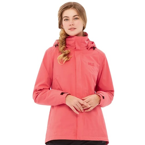 女 Air Wolf 帥氣兩件式防風防水透氣刷毛保暖外套 衝鋒衣『木槿紅』產品圖