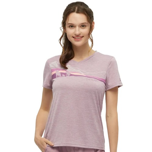 女 V領印花短袖排汗衣 狼家族概念T恤『淺紫』  |產品專區|飛狼特價商品
