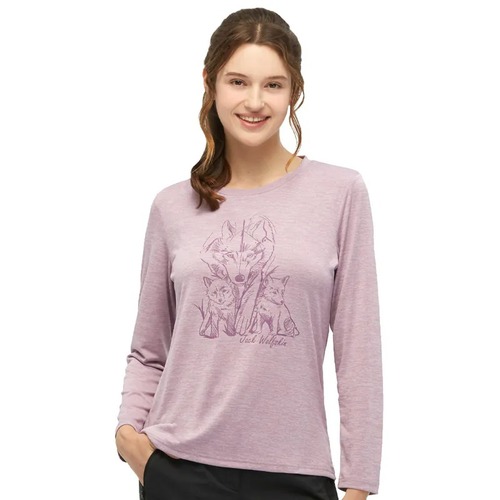 女 溫馨狼家族印花長袖排汗衣 T恤『淺紫』  |產品專區|飛狼特價商品
