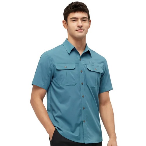 男 透氣快乾沖孔拼接 短袖襯衫『鈦藍』  |產品專區|飛狼特價商品
