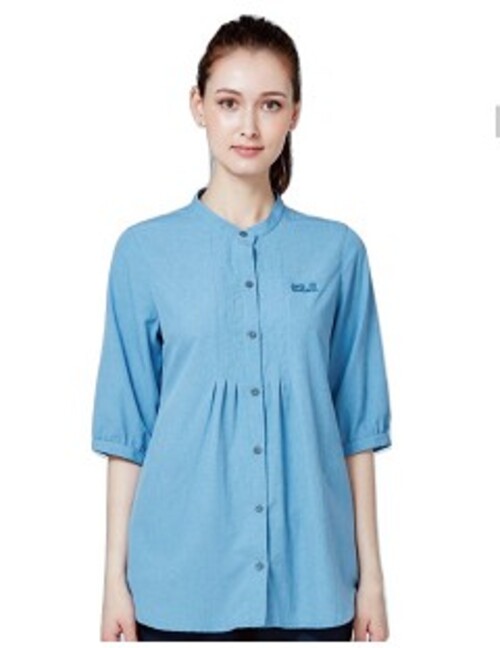 女 短袖排汗襯衫 長版『藍色』