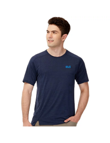 男 剪接設計涼感花紗排汗衣 T恤『靛藍』