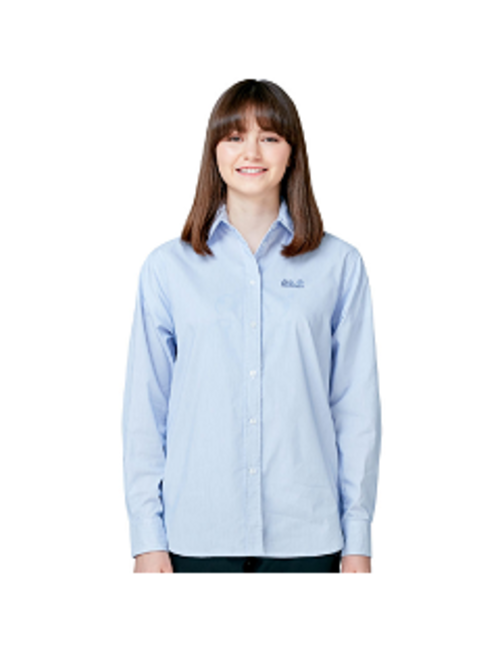 女 排汗長袖襯衫寬鬆長版『粉藍條紋』產品圖
