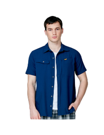 男 抗UV短袖排汗襯衫『深藍』