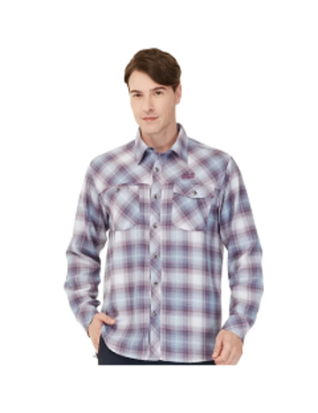 男 時尚漸層格紋長袖排汗襯衫『藍格紋』產品圖