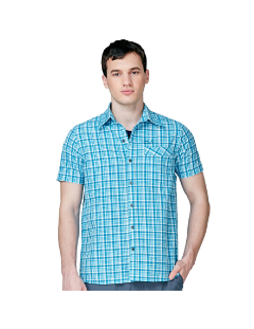 男 抗UV短袖格紋襯衫『藍』 