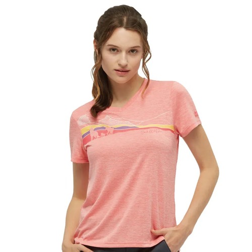 女 V領印花短袖排汗衣 狼家族概念T恤『粉橘』產品圖