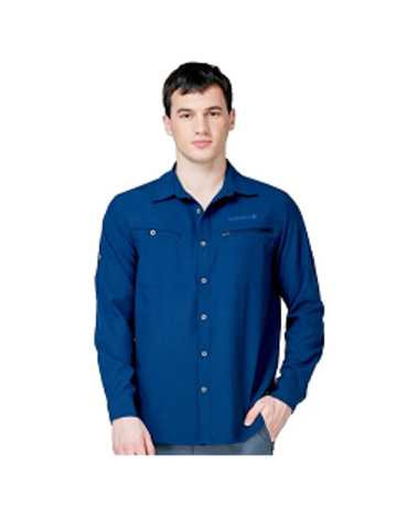 男 抗UV長袖排汗襯衫『深藍』 