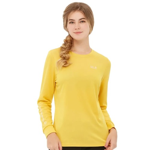 女 銀離子抗菌長袖排汗衣 LOGO印花T恤『琥珀黃』產品圖